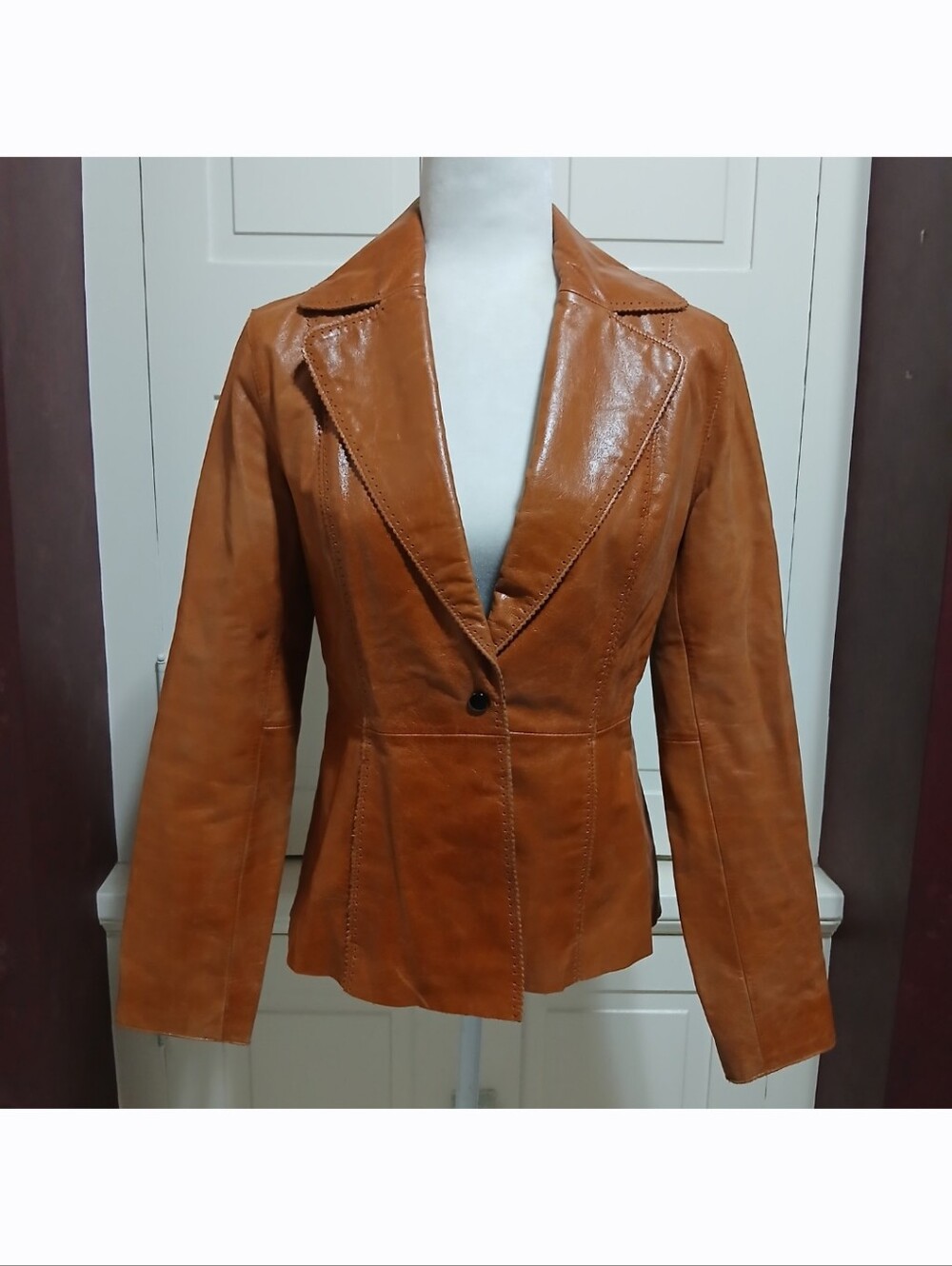 Vintage GUESS Women's Size M Brown Y2K Fitted Genuine Leather Blazer Jacket